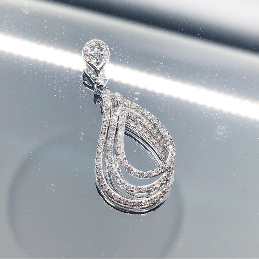 10k Solid White Gold Diamond Pendant